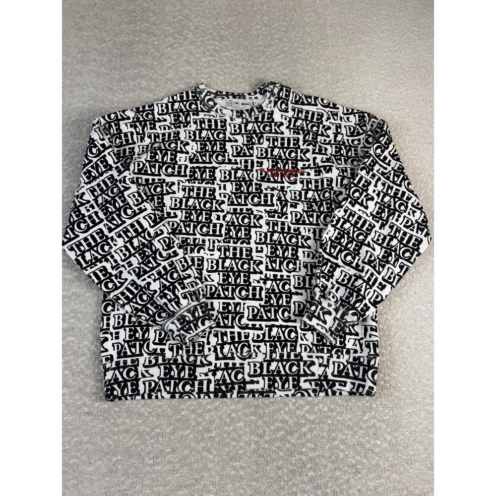BlackEyePatch Sweatshirt Mens Medium‎ White Black All Over Logo Crewneck Print